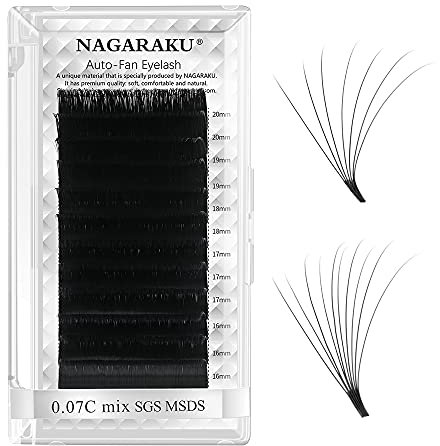 NAGARAKU Auto Fan Lash 2 Layers Volume Eyelash Extensions 0.07 C Curl 12mm Length Natural Professional False Lashes Supplies Cluster 2D 3D 4D 5D 6D 10D Russian Easy Fan Lash