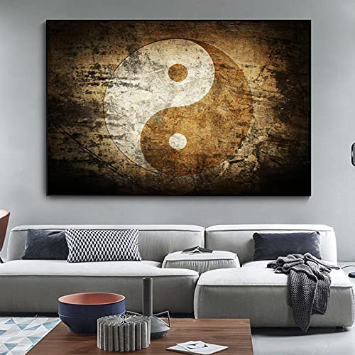 Yin Yang Tai Chi Symbol Poster Wandkunst Leinwanddruck Moderne Zen Bild Wohnzimmer Sofa Hintergrund Dekoration-60x80cm Rahmenlos