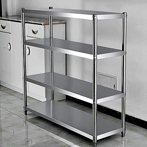 Microwave Oven Rack,4-Tier Stainless Steel Storage Rack, Kitchen Garage Racking Unit,Heavy Duty Workbench, Display Rack/Silver / 70cm
