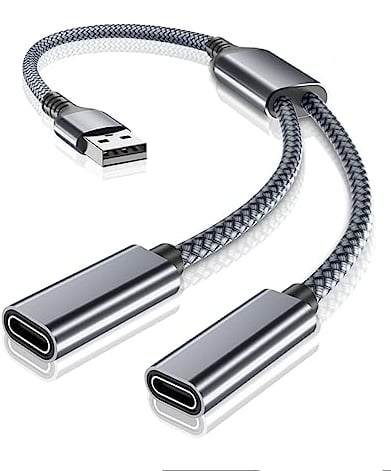 RUXELY USB auf Doppel USB C Buchse Adapter,Dual Typ A Ladekabel Splitter für Apple Watch 8 7,iPhone 15 13 Pro Max 14,SE 3,iPad Air 4 10,Mini 6,Samsung Galaxy S23 S22 S21 Plus Ultra,Z Flip5,Fold5,A54