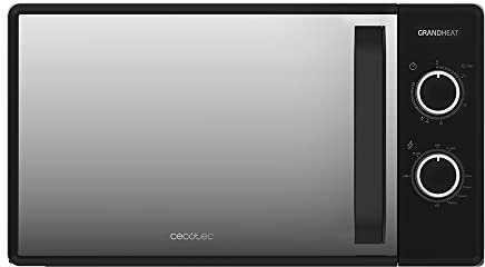 Cecotec Microondas con grill de 20 Litros Grandheat 3140 Mirror. 1050 W en 6 Niveles, Grill 1000 W, Revestimiento Anti-Dirt iTech, Tecnología 3DWave, Temporizador, Negro con Puerta de Espejo