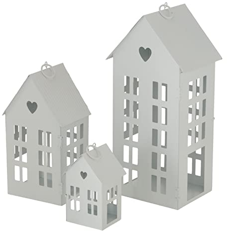 Boltze Set di lanterne Alamo (lanterne a vento, 3 pezzi, design elegante, casetta luminosa bianca, senza candele, decorazione per casa, interni, portacandele) 2012950