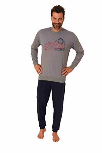 Herren Pyjama Schlafanzug Langarm mit Bündchen in eleganter Optik - 212 101 10 904, Farbe:grau, Größe:54