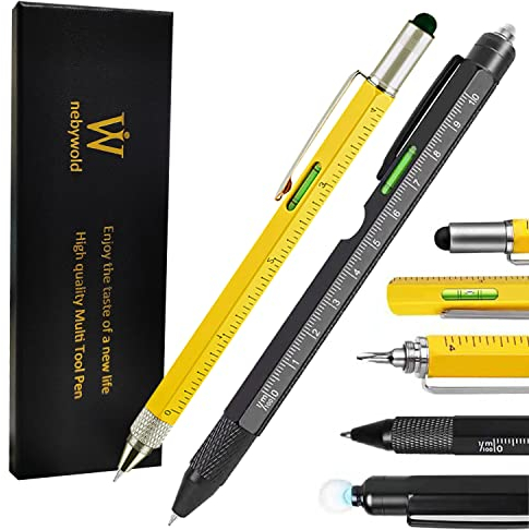 NEBYWOLD Men Gifts Multi Tool Pen - 2PC Unique Gadgets Set for Dad Birthday Stocking Stuffers Fathers Day, Unique Pocket Multitool with Light, Gift Idea Tools with Flashlight Ruler