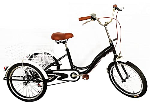 TIXBYGO Zahnräder Dreirad mit Einkaufskörbe für Erwachsene 20 Zoll Schwarz 3 Rad Einzelgeschwindigkeit Fahrrad Dreirad Produktgröße: 165 * 65 * 105cm
