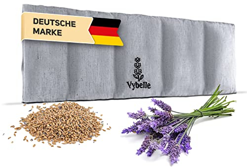 Vybelle® Körnerkissen (51x17cm) 5-Kammer Wärmekissen Mikrowelle [mit wohltuenden Lavendelblüten] Dinkelkissen mit abnehmbarem Bezug aus atmungsaktiven Leinen - Entspannung Nacken Schulter Grau