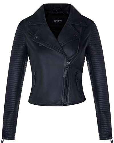 Infinity Leather Damen Leder Bikerjacke, Gesteppte, Mattschwarze, Echte Lammnappa Modejacke XS