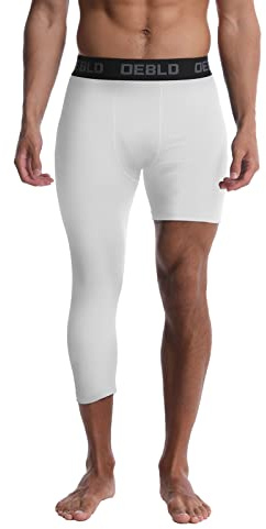OEBLD Single Leg 3/4 Compression Tights, Unisex Sports Compression Pants, Basketball Leg Sleeves, White-left-short, XL