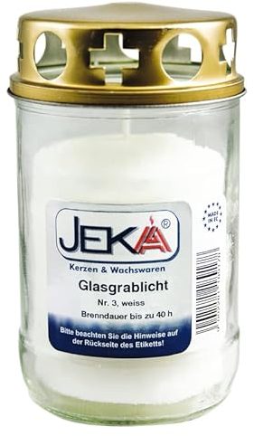 Jeka Kerzen Glasgrablicht mit Deckel | Glasgrabkerze wiederbefüllbar mit Grabkerzen ohne Hülle | Glaslaterne |Grableuchte - Grabkerzennachfüller ohne Hülle | Grabkerze (1x Glas Grablicht Nr. weiß)