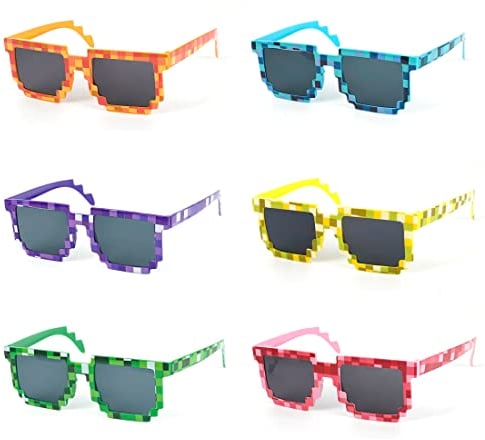O-Kinee Pixel Mosaik Brille Bunt 6 Pack ,MLG Brille Pixelbrille Sonnenbrille Pixel Brille Lustig Spielzeug Mosaik Sunglasses Ideal für Partys und Verkleidungen