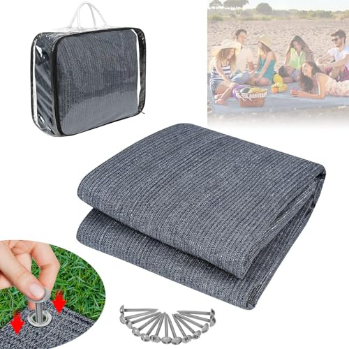 ACXIN Tapis de Camping d'Extérieur de 3 m x 3 m – Tapis pour Tente, Camping-Car, Auvent en Polyéthylène Haute Densité, avec Passants en Aluminium, Gris Bleu