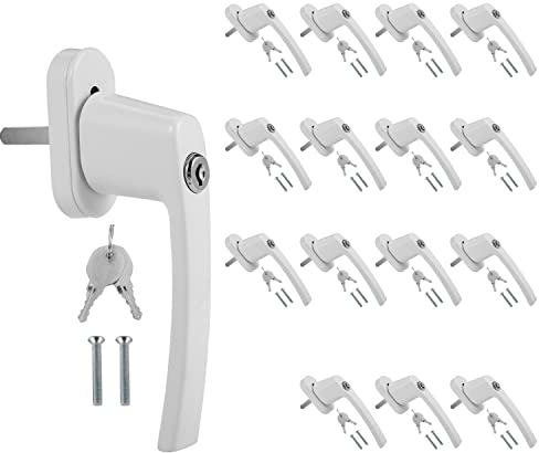Ikodm Abschließbare Fenstergriff Aluminium 16 Stück Fenstergriffe Kindersicherung Fenstersicherung mit Schloss mit 32 Gleichen Schlüsselpaaren(Weiß)