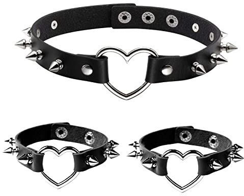Manfnee Cuore Rivetto Borchie Bracciale Collana Rock Punk Girocollo Polsino Uomo Donna Motociclista