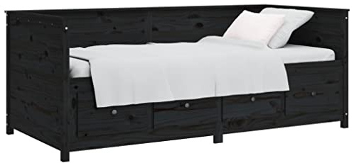 vidaXL Tagesbett Sofabett Gästebett Sofa Einzelbett Bettsofa Bett Bettgestell Schlafsofa Holzbett Bettrahmen Schwarz 90x190cm Massivholz Kiefer