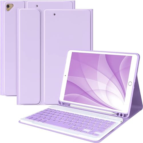 Clavier pour iPad 10.2 9th 2021/8th 2020/ 10.2 7th 2019/10.5/Air 3, Coque Clavier Wireless Bluetooth Français pour iPad Pro 10.5 Housse avec Stylet-Fente,Étui Clavier Amovible pour iPad (Violet)