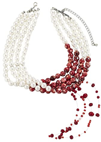 Sakamura Blutige Perlenkette | Vampir-Accessoires für Damen,Tropfendes Blut Nachahmungsperlen Choker Halskette Vampir Zubehör für Halloween