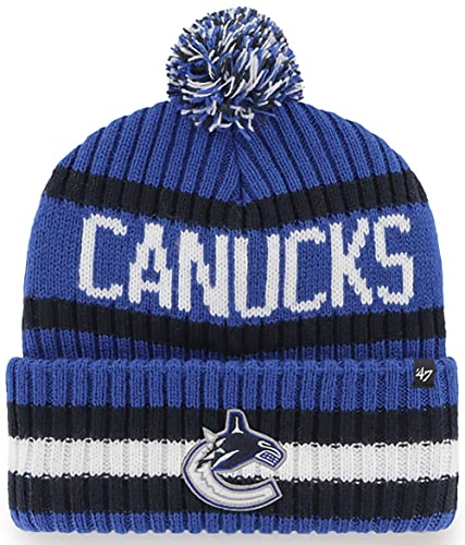 47 NHL Mütze für Erwachsene, Team-Farbe, offizielles Lizenzprodukt, Bering, Sport, Strickmütze mit Bommel, für kaltes Wetter, Vancouver Canucks - Blau, Einheitsgr��e