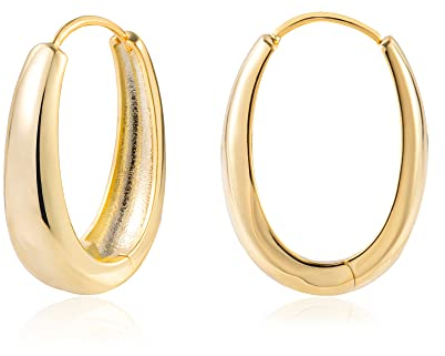 ALEXCRAFT Chunky Creolen Gold 14K Oval Ohrringe Gold Goldene Ohrringe Damen Hypoallergen Gold Hoop Earrings