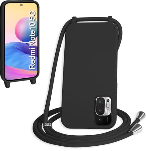 WenBaby Coque avec Cordon pour Xiaomi Redmi Note 10 5G,Collier pour Étui bandoulière Colliers de cellulaire Mince Antichoc Réglable Lanyard Silicone Case,Noir