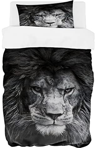 Zomer Bettwäsche Set 135x200 Bettwäsche 2tlg Weich Mikrofaser Bettbezug - 1 Bettdeckenbezug + 1 Kissenbezug 80x80cm mit Hipster Löwe