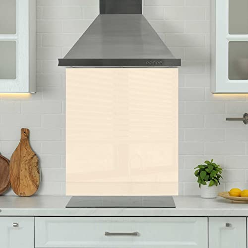 Premium 70 cm x 75 cm Cream Glass 6mm Kitchen Splashback Heat Resistant Toughened Polished Edges - Back Splash Back Coloured Hob Painted Tempered Splashback