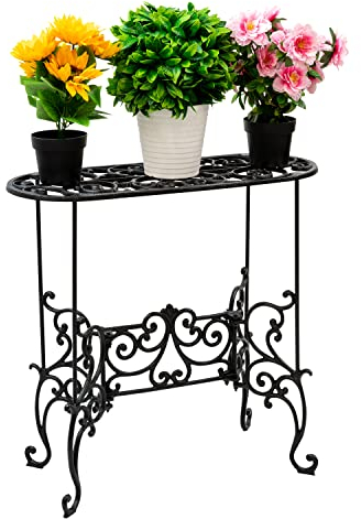 Woodside Heavy Duty Cast Iron Indoor/Outdoor XL Potted Plant Display Stand, Home & Garden Flower Pot Holder, Vintage Design