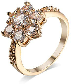 Daesar Ringe Frauen Vergoldet, Gold Ring Personalisiert Blume mit Weiß Zirkonia Hochzeit Ringe Damen Modeschmuck Gr.57 (18.1)