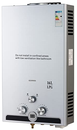 CO-Z 16L Calentador de Agua Butano Calentador de Agua LPG Instantáneo, Certificado CE, Calentador de Agua de Gas Licuado de Petróleo sin Tanque