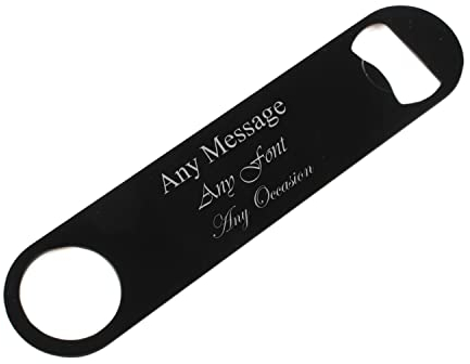 Personalised Engraved Large Black Stainless Steel Bar Blade, Durable Bottle Opener, Any Message Design, Fathers Day Gift, Gift for Him, Birthday, Home Bar Accessory, Engraved in The UK