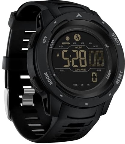 Men's Digital Watch Pedometer Watch Step Counter Waterproof Sport Watches Calorie Step Tracker Military Tactical Watch with Stopwatch Alarm LED Backlight Countdown