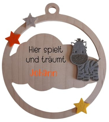 Türschild Zebra aus Holz Hier spielt/Geschenk zur Geburt oder Taufe/Deko Kinderzimmer/Wolke