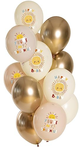 Folat 25139 Luftballons Set Latex-Birthday Sunshine 33cm-12 Stück-Für Geburtstag und Party Deko, Mehrfarbig, Large
