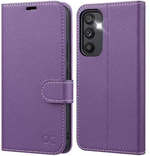 OCASE for Samsung Galaxy S23 FE Wallet Case, Premium PU Full Grain Non-Slip Leather Flip Phone Cover with[RFID Blocking][Card Holder][TPU Inner Shell] 2023,Purple Litchi