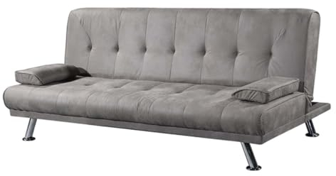 Somnia Descanso - Schlafsofa Clic Clac Typ 3-Sitzer Modell Cleo mit dekorativen Kissen, modernes Design, praktisch und funktional, Zementgrau