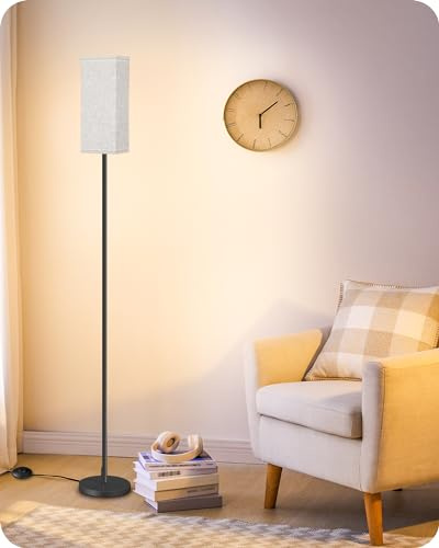 GOEBLESON 64.6 Floor Lamp, Pole with Foot Switch, Modern Standing Lamp Lampshade, Minimalist Freestanding Lamp (Bulb Not Included), for Living Room, Bedroom Office ETL Listed, Black and Beige E07LD05