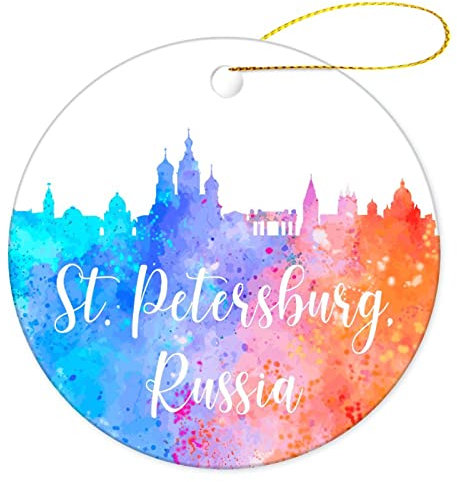 Weihnachtsbaumschmuck 7.3cm, Russland-St. Petersburgs, Rundes Stadtaquarell Weihnachtsschmuck Andenken Christbaumschmuck Anhänger Ideal Runde Keramik Ornament Für Hausdeko Geschenke