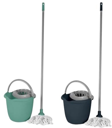 Urban Living Cubo ESPAÑOL PALIO 10L + Mango 1,1M + FREGONA 2 Colores Azul Medianoche/Jade Polvo