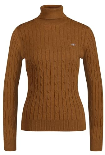 GANT Women's Stretch Cotton Cable Turtleneck Pullover Sweater, Cacao, XL