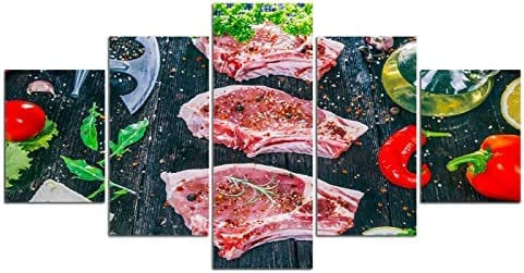 Modern Bild Wandbilder Kunstdrucke 5 Teilig, Essen Fleisch (M/Ohne Rahmen 100 X 50 Cm) Poster Hd Print Plakat Vlies Leinwandbild Wohnung Wohnzimmer Schlafzimmer Galerie Kunst -9W1D+Q7N