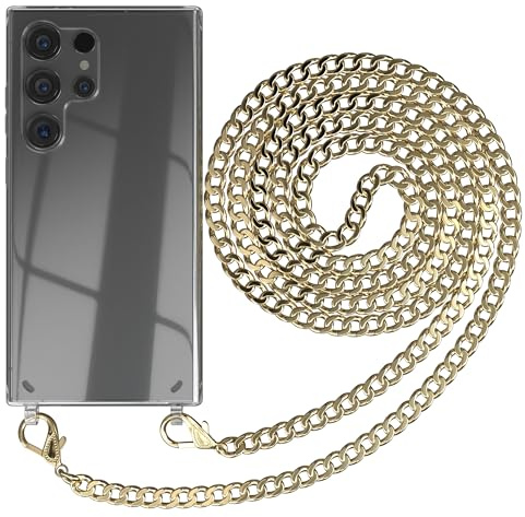 EAZY CASE Handykette kompatibel mit Samsung Galaxy S24 Ultra Handyhülle mit Metall Umhängeband und Ersatz Kordel schwarz, Handykordel mit Schutzhülle, Kette mit Smartphone Hülle, Metall – Farbe