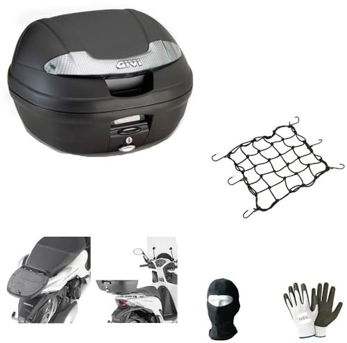 farbrothersonline KOMPATIBEL MIT KYMCO MAXXER 450i Koffer TOPCASE 34 LT MONOLOCK SCHWARZ+DACHNETZ+Platte FÜR Motorrad-Roller-GEPÄCKTRÄGER Full-FACE-Jet-MODULARER UNIVERSALHELM