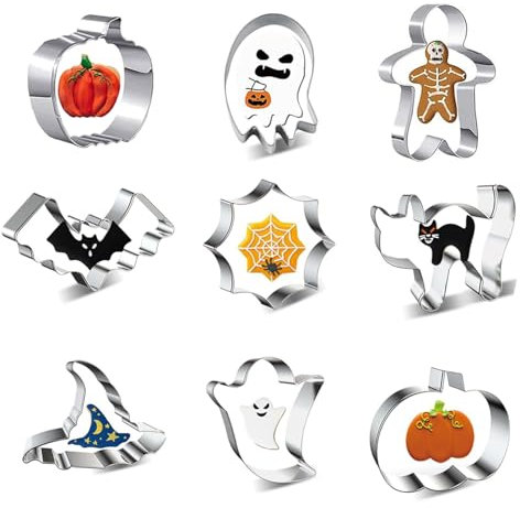 Juego De Cortadores De Galletas De Halloween, Cortadores De Galletas De Acero Inoxidable De 9 Piezas, Cortadores De Galletas De Halloween, Gatos Murciélago Fantasma De Calabaza