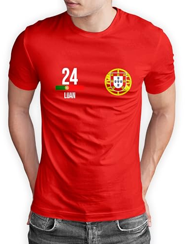 Portugal T-Shirt „Frauen EM 2025“ Portuguese Trikot Fußball Shirt Herren Damen Unisex Europameisterschaft - personalisiert mit Zahl & Namen - Fanartikel Fan-Outfit, Rot, Gr. L