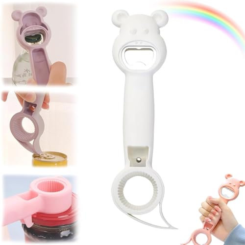 4 in 1 Bottle Opener, Multifunction Jar Can Beer Bottle, 4 in 1 Beer Bottle Opener, 4 in 1 Cute Bear Bottle Opener, for Elderly and Arthritis Sufferers(White)