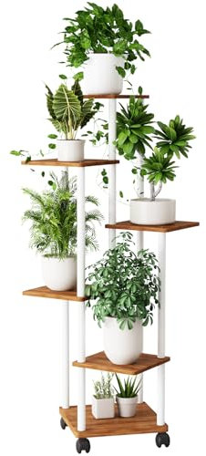 Venhvorer Support Plantes Intérieur À 6 Niveaux, 137 cm Porte Plante Intérieur Pour Plusieurs Plantes, Étagère pour Plantes en Métal Bois, Porte Plante Extérieur