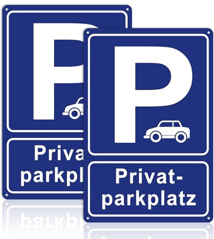 2er Set Parkplatzschild Metall Alu,20 x 30 cm Privat Parkplatz Schilder Reflektierendes Aluminium Parken verboten | mit UV Schutz, Wetterfest (Blau)