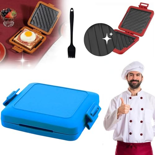 Micro Munchy Microwave Toastie Maker Silicone,Microwave Toastie Sandwich Maker, 17 X 14 Cm Microwavable Toastie Maker with Adjustable Silicone Straps, Dishwasher Safe,No Electricity,Wireless (Blue)