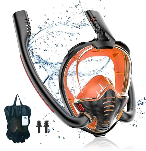 dellyy Schnorchelmaske für Erwachsene und Kinder, Tauchmaske, Vollmaske mit Schnorchel, CO2 Sicher, Schnorchelset Erwachsene, für Offenes Wasser (Orange(L/XL)
