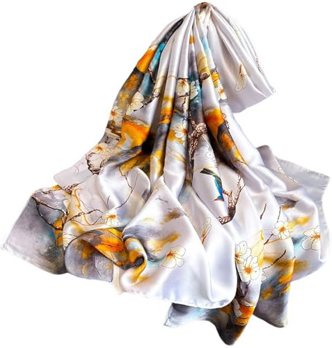 FAIRYGATE Schal Damen Eleganter Seidentuch 180x90cm Seidenschal Mode Tuch Kostüm Zubehör Frühling Bedruckter Tücher Stola Taschentuch Seide Schals für Frauen 43028