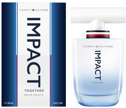 Tommy Hilfiger – Eau de Toilette Tommy Impact Together 100 ml – Profumo Uomo – Fragranza Aquatic Woody – Note Minerali e Legnose – Flacone in Vetro Bianco con Gradiente Blu